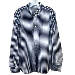 Oxford Cloth Shirt Men's 41-43" Large Blue White Gingham Cotton L/S M&S EUC